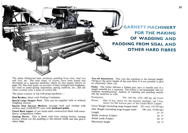 Garnett – opening cleaning and carding machinery, Page 31