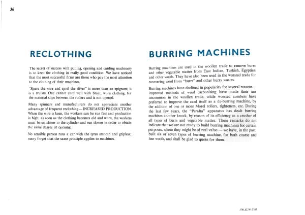 Garnett – opening cleaning and carding machinery, Page 36